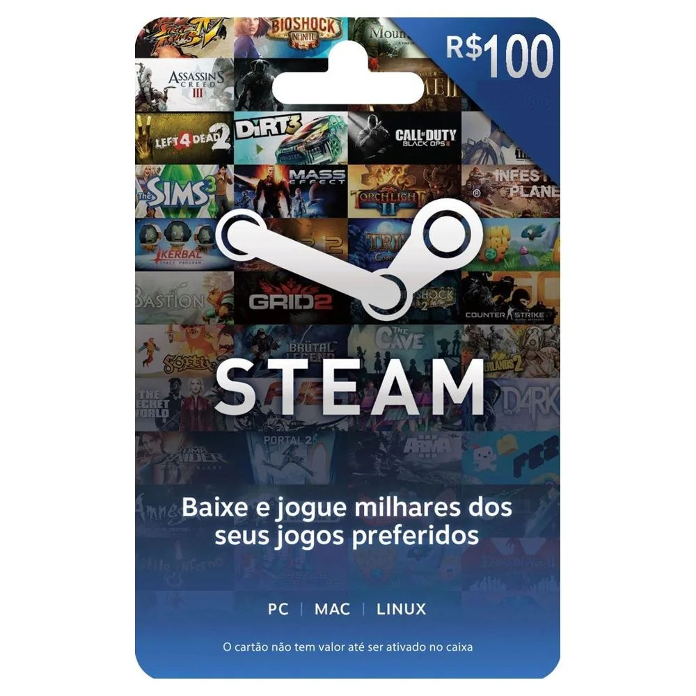Cartão Pré-Pago STEAM Gift R$ 100 Reais : : Games e